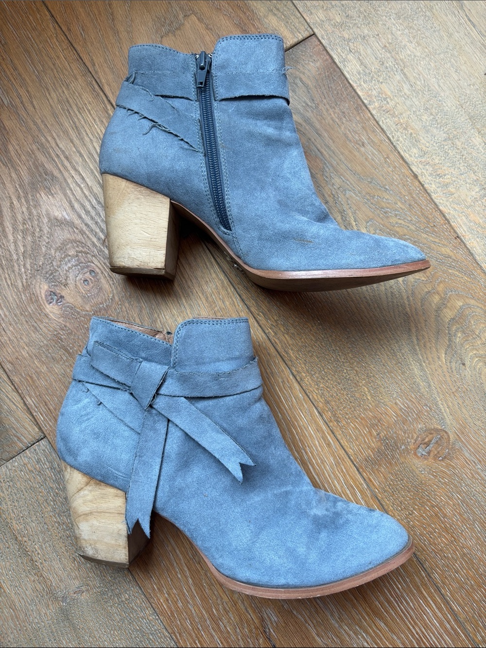 Free People Blue Suede Ankle Boots with Wood Block Heel